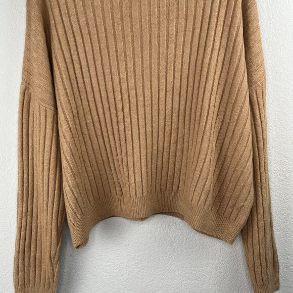 Open Edit Tan V-Neck Ribbed Knit Long Sleeve Drop Shoulder Pullover Sweater XL - Picture 10 of 13